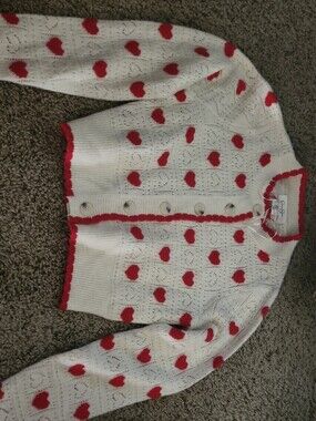 Jessica Simpson White Cardigan with Red Heart Pattern